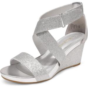 imageDREAM PAIRS Womens Ankle Strap Wedge Sandals Comfortable Open Toe Summer Dress ShoesSilverGlitter