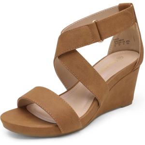 imageDREAM PAIRS Womens Ankle Strap Wedge Sandals Comfortable Open Toe Summer Dress ShoesTanNubuck
