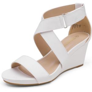 imageDREAM PAIRS Womens Ankle Strap Wedge Sandals Comfortable Open Toe Summer Dress ShoesWhitePu
