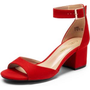 imageDREAM PAIRS Womens Chunkle Low Heel Pump Ankle Strap Dress SandalRed