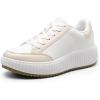 imageDREAM PAIRS Women Platform Chunky Lightweight Comfortable Casual Faux Leather LaceUp Dee Walking Fashion SneakersWhiteApricot