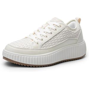imageDREAM PAIRS Women Platform Chunky Lightweight Comfortable Casual LaceUp Sky Walking Fashion SneakersBeige