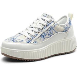 imageDREAM PAIRS Women Platform Chunky Lightweight Comfortable Casual LaceUp Sky Walking Fashion SneakersBlueBeigeWhite