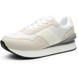 imageDREAM PAIRS Women Sneakers Tennis Ray Walking Platform Chunky Comfortable Lightweight Lace Up Casual Fashion SneakerBeigeWhite