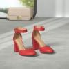 imageDREAM PAIRS Womens High Heel Ankle Strap Closed Toe Chunky Wedding Pumps ShoesRed Suede