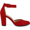 imageDREAM PAIRS Womens High Heel Ankle Strap Closed Toe Chunky Wedding Pumps ShoesRed Suede