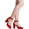 imageDREAM PAIRS Womens High Heel Ankle Strap Closed Toe Chunky Wedding Pumps ShoesRed Suede