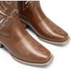 imageDREAM PAIRS Womens Square Toe Cowboy Cowgirl Boots Pull On Low Chunky Heel Mid Calf Western Boots with Embroidered Stitched for Theme Party Country ConcertBrown1