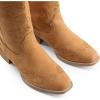imageDREAM PAIRS Womens Square Toe Cowboy Cowgirl Boots Pull On Low Chunky Heel Mid Calf Western Boots with Embroidered Stitched for Theme Party Country ConcertTan