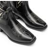 imageDREAM PAIRS Womens Square Toe Cowboy Cowgirl Boots Pull On Low Chunky Heel Mid Calf Western Boots with Embroidered Stitched for Theme Party Country ConcertBlack1