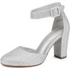 imageDREAM PAIRS Womens High Heel Ankle Strap Closed Toe Chunky Wedding Pumps ShoesSilver Glitter