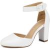 imageDREAM PAIRS Womens High Heel Ankle Strap Closed Toe Chunky Wedding Pumps ShoesWhite Pu