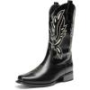 imageDREAM PAIRS Womens Square Toe Cowboy Cowgirl Boots Pull On Low Chunky Heel Mid Calf Western Boots with Embroidered Stitched for Theme Party Country ConcertBlack1