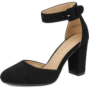 imageDREAM PAIRS Womens High Heel Ankle Strap Closed Toe Chunky Wedding Pumps ShoesBlackNubuck