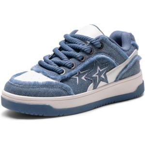 imageDREAM PAIRS Womens Sneakers Walking LaceUp Comfortable Casual Rube Flat LowTop Fashion Sneakers ShoesBlue