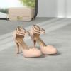 imageDREAM PAIRS Office02 Womens Classy Mary Jane Double Ankle Strap Almond Toe High Heel PumpsNudeSuede