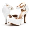 imageDREAM PAIRS Office02 Womens Classy Mary Jane Double Ankle Strap Almond Toe High Heel PumpsWhitePu