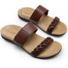 imageDREAM PAIRS Womens Arch Support Slides Flat Sandals Soft Cushion Slippers With Adjustable StrapsBrown