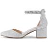 imageDREAM PAIRS Womens Low Heel Pump ShoesSilverrhinestone