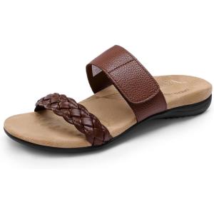 imageDREAM PAIRS Womens Arch Support Slides Flat Sandals Soft Cushion Slippers With Adjustable StrapsBrown