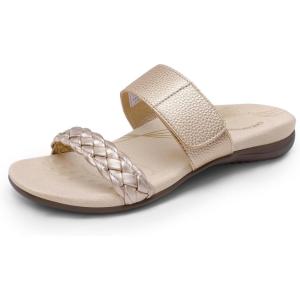 imageDREAM PAIRS Womens Arch Support Slides Flat Sandals Soft Cushion Slippers With Adjustable StrapsGold