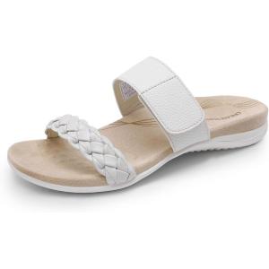 imageDREAM PAIRS Womens Arch Support Slides Flat Sandals Soft Cushion Slippers With Adjustable StrapsWhite