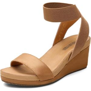 imageDREAM PAIRS Womens Elastic Ankle Strap Open Toe Platform Wedge Sandals Comfortable Summer ShoesCamel