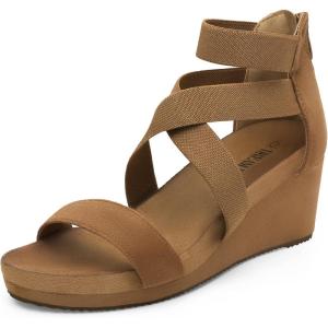 imageDREAM PAIRS Womens Elastic Ankle Strap Open Toe Platform Wedge Sandals Comfortable Summer ShoesCamel3