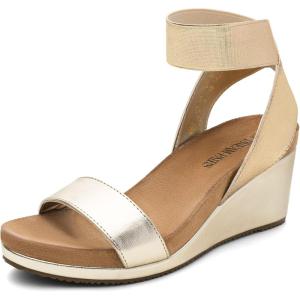 imageDREAM PAIRS Womens Elastic Ankle Strap Open Toe Platform Wedge Sandals Comfortable Summer ShoesGoldPu