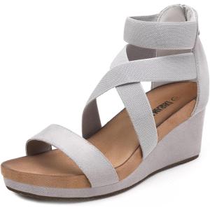 imageDREAM PAIRS Womens Elastic Ankle Strap Open Toe Platform Wedge Sandals Comfortable Summer ShoesGrey3
