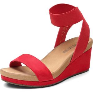 imageDREAM PAIRS Womens Elastic Ankle Strap Open Toe Platform Wedge Sandals Comfortable Summer ShoesRed