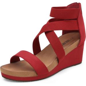 imageDREAM PAIRS Womens Elastic Ankle Strap Open Toe Platform Wedge Sandals Comfortable Summer ShoesRed3
