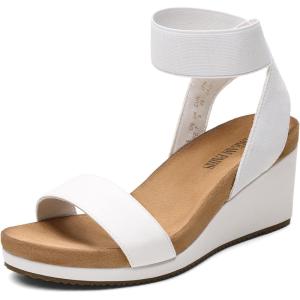 imageDREAM PAIRS Womens Elastic Ankle Strap Open Toe Platform Wedge Sandals Comfortable Summer ShoesWhitePu