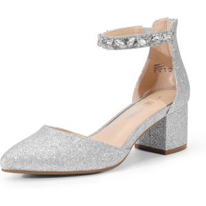 imageDREAM PAIRS Womens Low Heel Pump ShoesSilverrhinestone