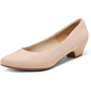 imageDREAM PAIRS Womens Mila Low Chunky Heel Pump ShoesNudeSuede