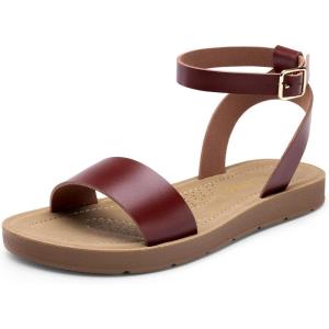 imageDREAM PAIRS Womens One Band Ankle Strap Buckle Flat SandalsDark Brownpu