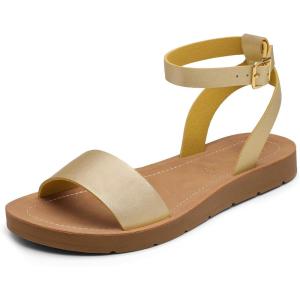 imageDREAM PAIRS Womens One Band Ankle Strap Buckle Flat SandalsGoldPu