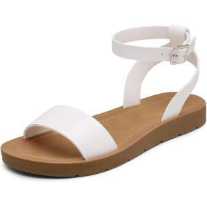 imageDREAM PAIRS Womens One Band Ankle Strap Buckle Flat SandalsWhitePu