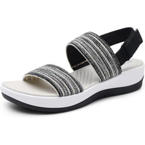 imageDREAM PAIRS Womens Walking Sandals Lightweight Soft Footbed Low Wedge Comfort Indoor Outdoor Flat SandalsBlack
