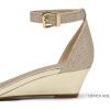 imageDREAM PAIRS Womens Ingrid Ankle Strap Low Wedge SandalGoldPlaid