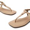 imageDREAM PAIRS Womens TStrap Thong Flat Sandals with Cute Square Toe Strappy for SummerNude