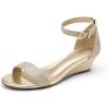 imageDREAM PAIRS Womens Ingrid Ankle Strap Low Wedge SandalGoldPlaid