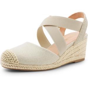 imageDREAM PAIRS Womens Close Toe Espadrilles Platform Slip on Elastic Criss Cross Straps Dressy Wedges SandalsBeige