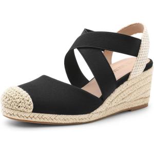 imageDREAM PAIRS Womens Close Toe Espadrilles Platform Slip on Elastic Criss Cross Straps Dressy Wedges SandalsBlackBeige