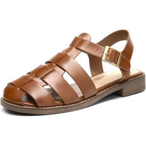 imageDREAM PAIRS Womens Fisherman Gladiator Braided Flat Sandal Cute Woven Strappy Closed Toe Shoes for SummerDark Brown