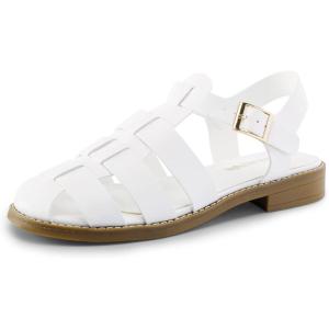 imageDREAM PAIRS Womens Fisherman Gladiator Braided Flat Sandal Cute Woven Strappy Closed Toe Shoes for SummerWhitepu