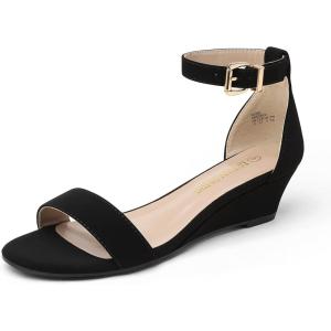 imageDREAM PAIRS Womens Ingrid Ankle Strap Low Wedge SandalBlackNubuck