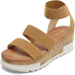 imageDREAM PAIRS Womens Open Toe Ankle Strap Casual Flatform Platform Wedges SandalsCamel1