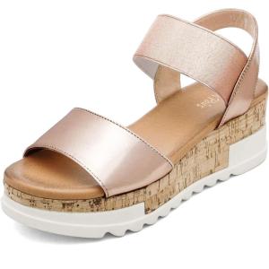 imageDREAM PAIRS Womens Open Toe Ankle Strap Casual Flatform Platform Wedges SandalsChampagne2