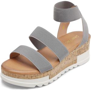 imageDREAM PAIRS Womens Open Toe Ankle Strap Casual Flatform Platform Wedges SandalsGrey1